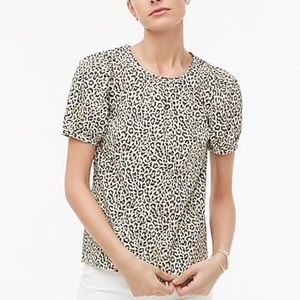 J. Crew Leopard Puff-Sleeve top in stretch cotton